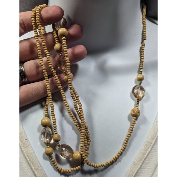 Bohemian Nature Themed Wood And Glass Beaded Necklace - Picture 2 of 7